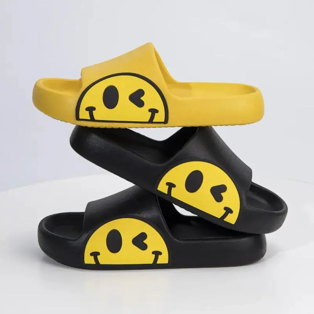 Kids' Black Smiley Cushion Slides, Light, Non-Slip (Toddler & Big Kid) - Picture 3 of 5